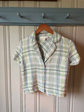 Monteau Los Angeles Plaid Cropped Button-Up Blouse Women’s Small